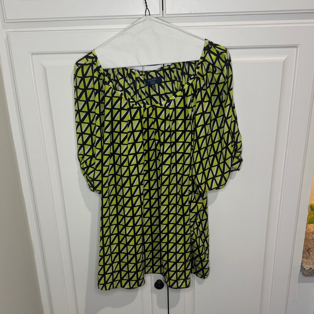 Kaari Blue Black and Green Geometric Blouse